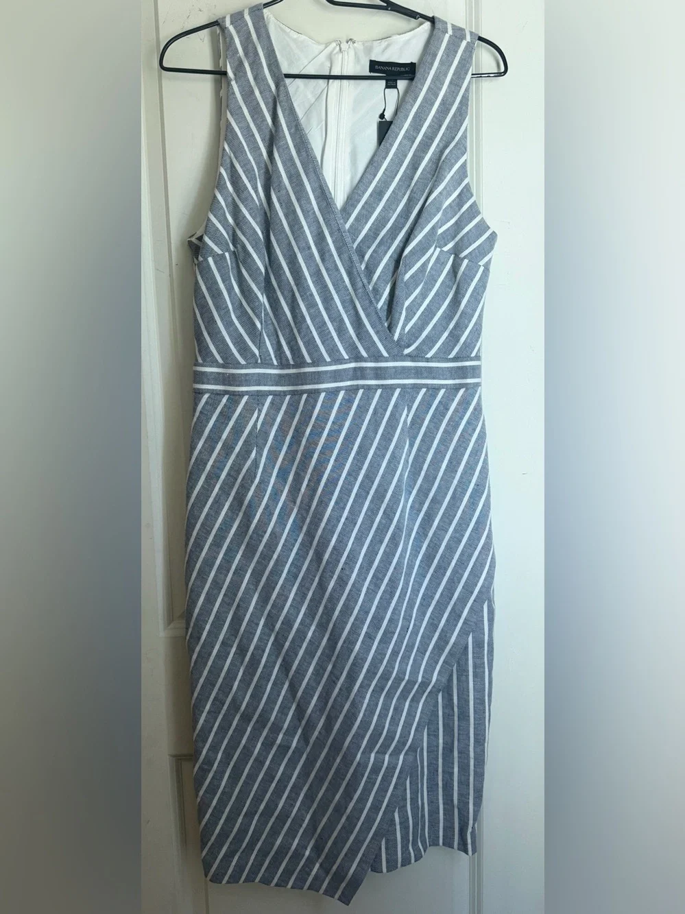 BANANA REPUBLIC Pinstriped Dress Blue & White Petites 10 nwt garden party boho - Picture 2 of 10